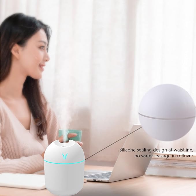 USB Humidifier With Lights, Portable Mini Low Noise Humidifier, Quiet Cool Mist Humidifier for Bedroom and Office, Plants, Easy to Clean