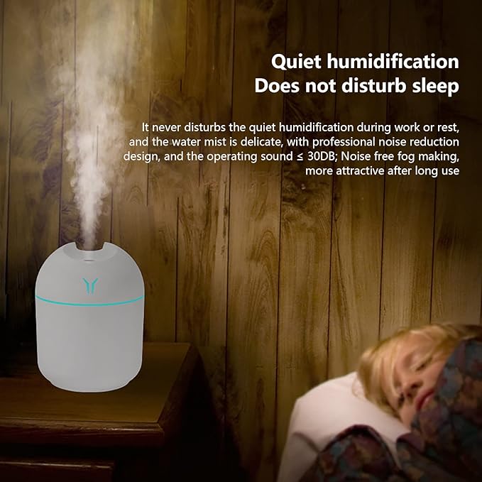 USB Humidifier With Lights, Portable Mini Low Noise Humidifier, Quiet Cool Mist Humidifier for Bedroom and Office, Plants, Easy to Clean